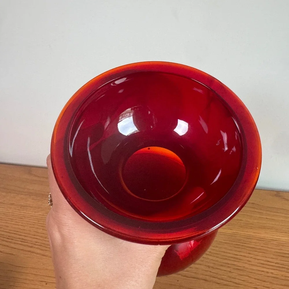 Vintage Ruby Red Glass Hourglass Vase MCM Art Glass‎